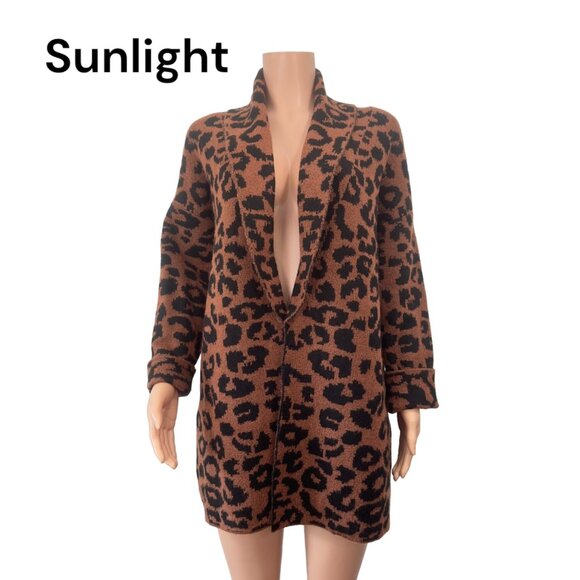 TIME AND TRU SZ Medium (8-10) Brown Leopard Print Open Front Cardigan Sweater - Picture 1 of 14